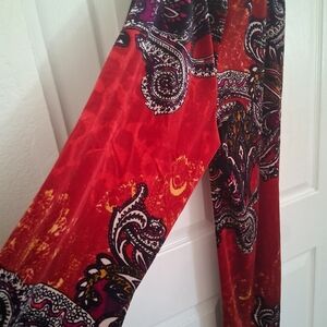 Velor Red Paisley Wide Leg Pants
